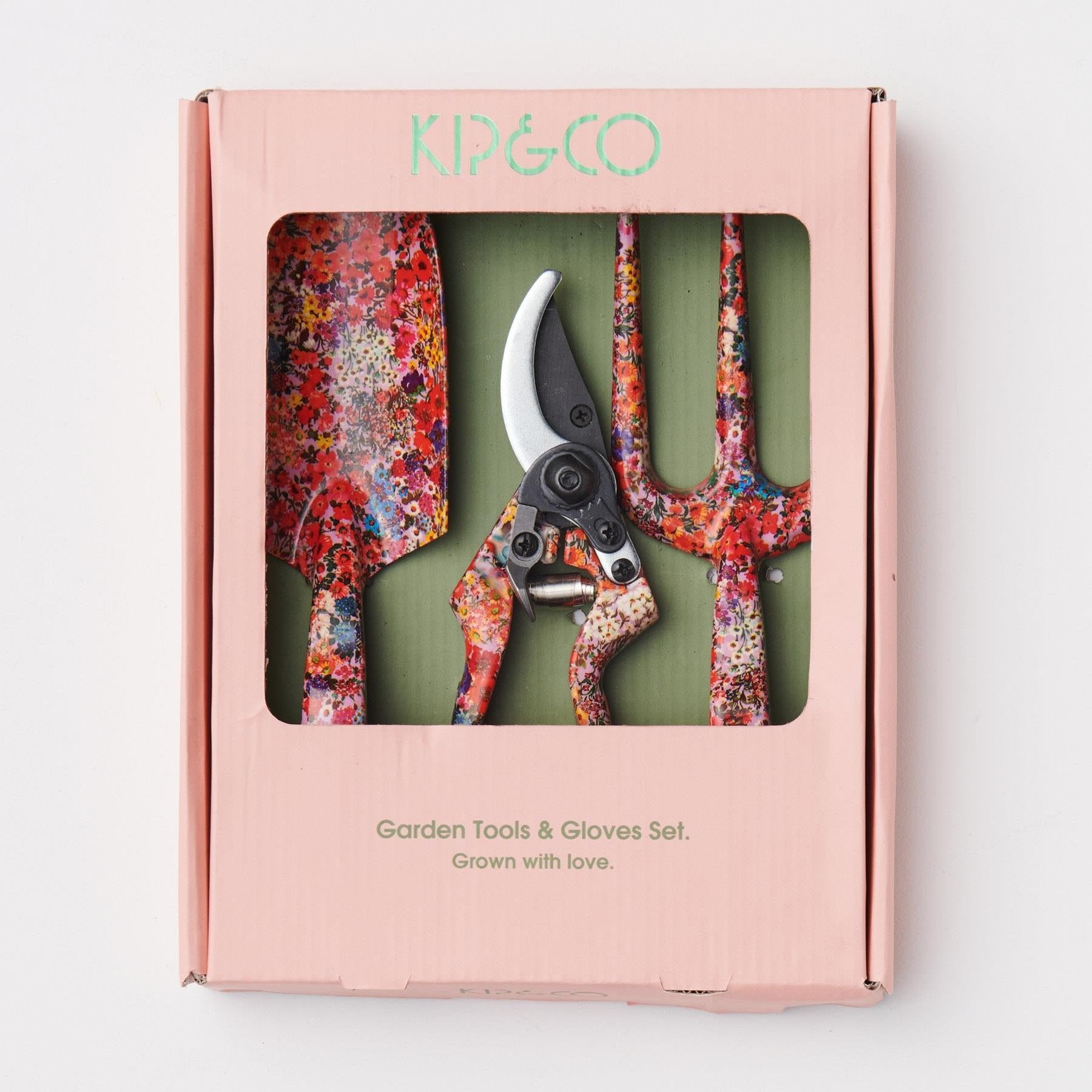 KIP & CO FOREVER FLORAL LILAC GARDEN TOOLS & GLOVES SET