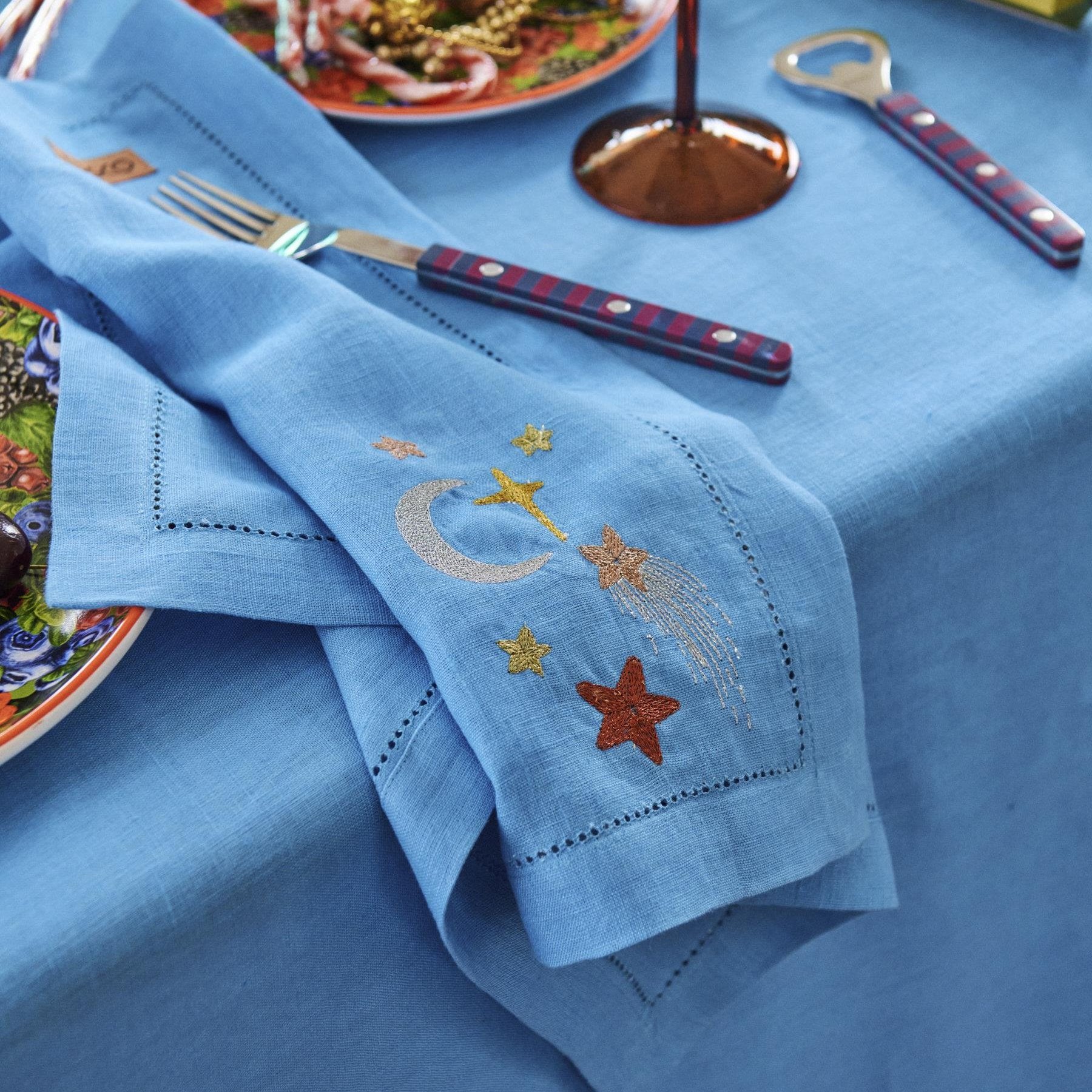 KIP & CO EMBROIDERED LINEN 4PC NAPKIN SET: TWINKLE TWINKLE