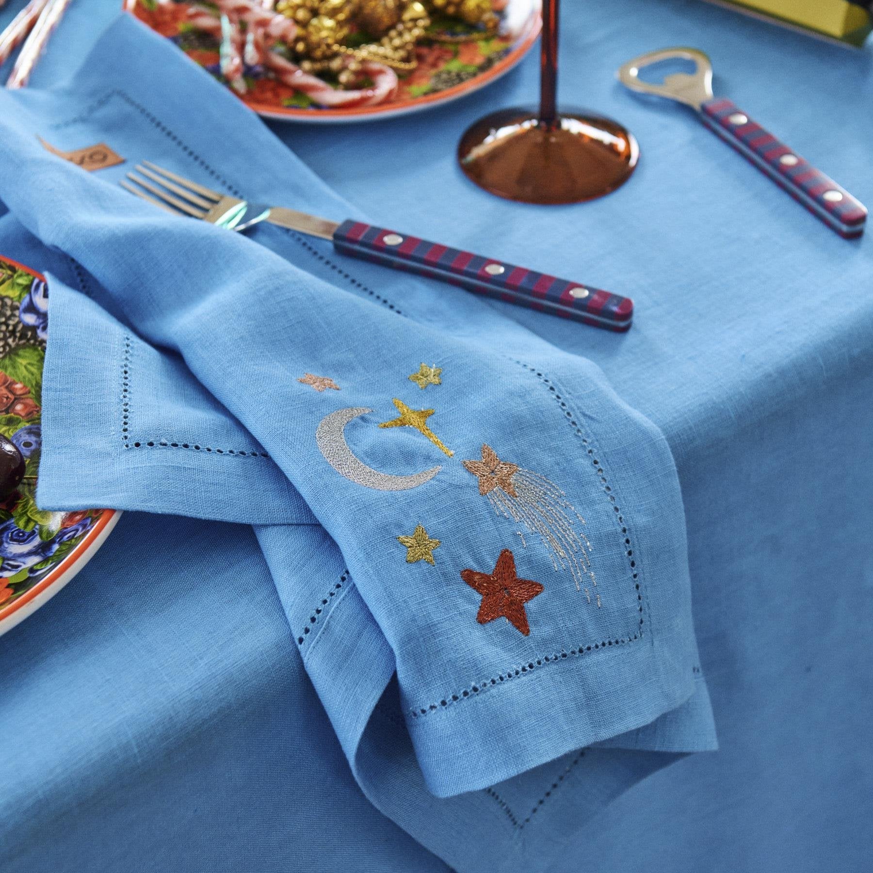 KIP & CO TWINKLE TWINKLE EMBROIDERED LINEN TABLE CLOTH