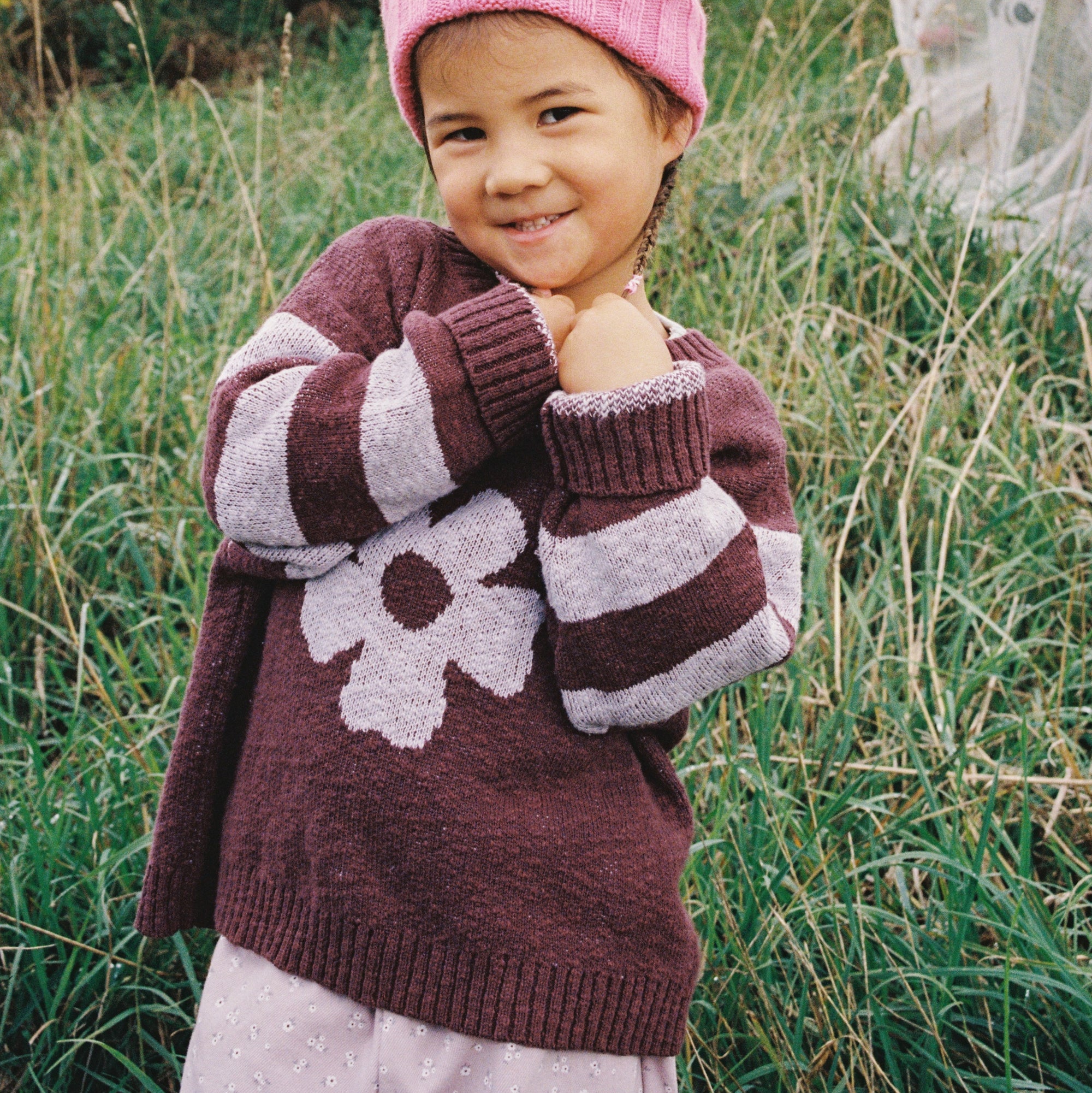 GROWN BLOOM KNIT PULL OVER: PLUM