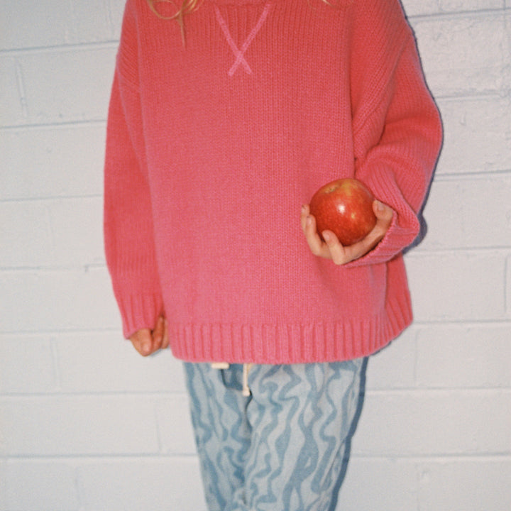 GROWN MERINO BLEND KNIT PULL OVER: RASPBERRY