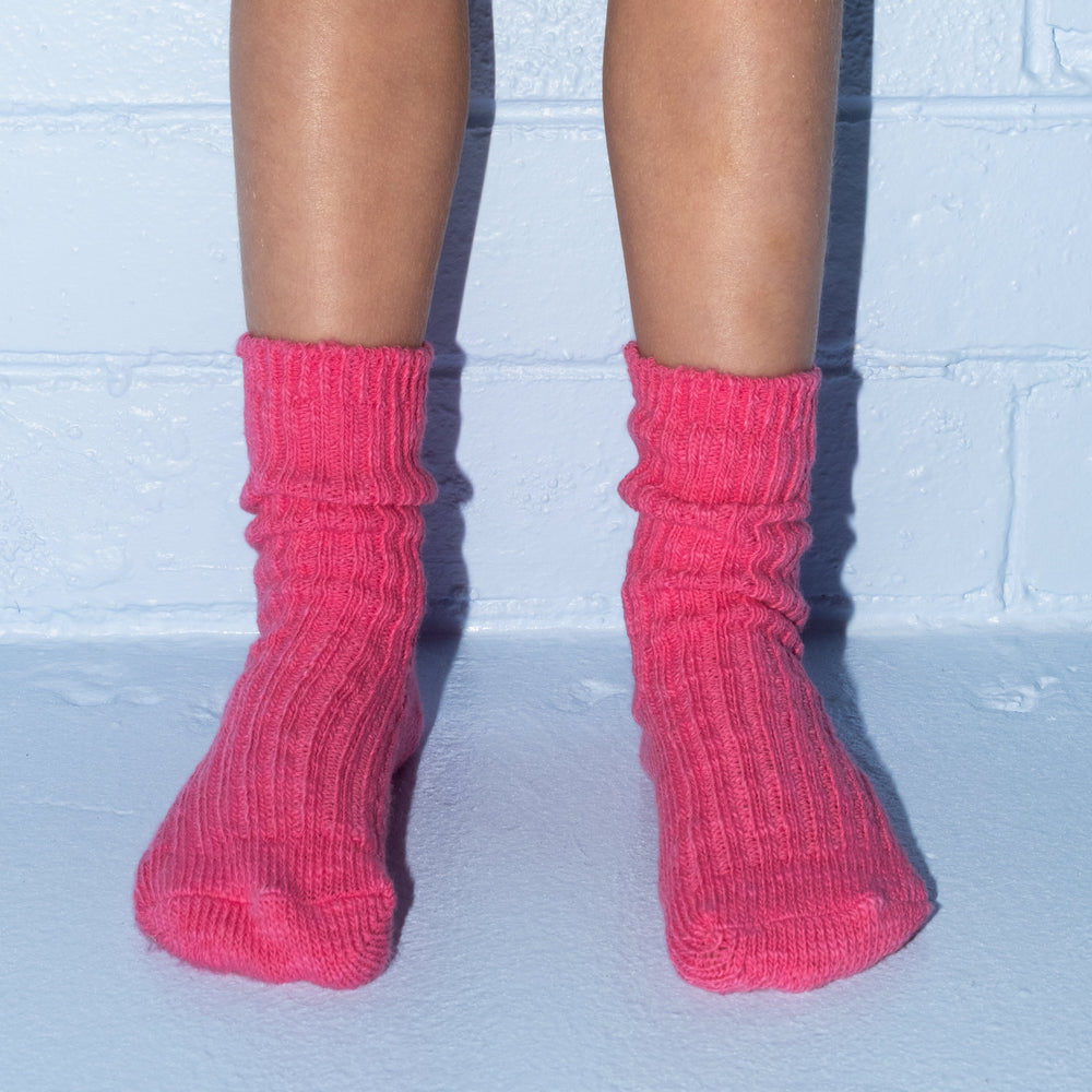 Grown Slub Chunky Rib Socks Raspberry - kids cotton socks