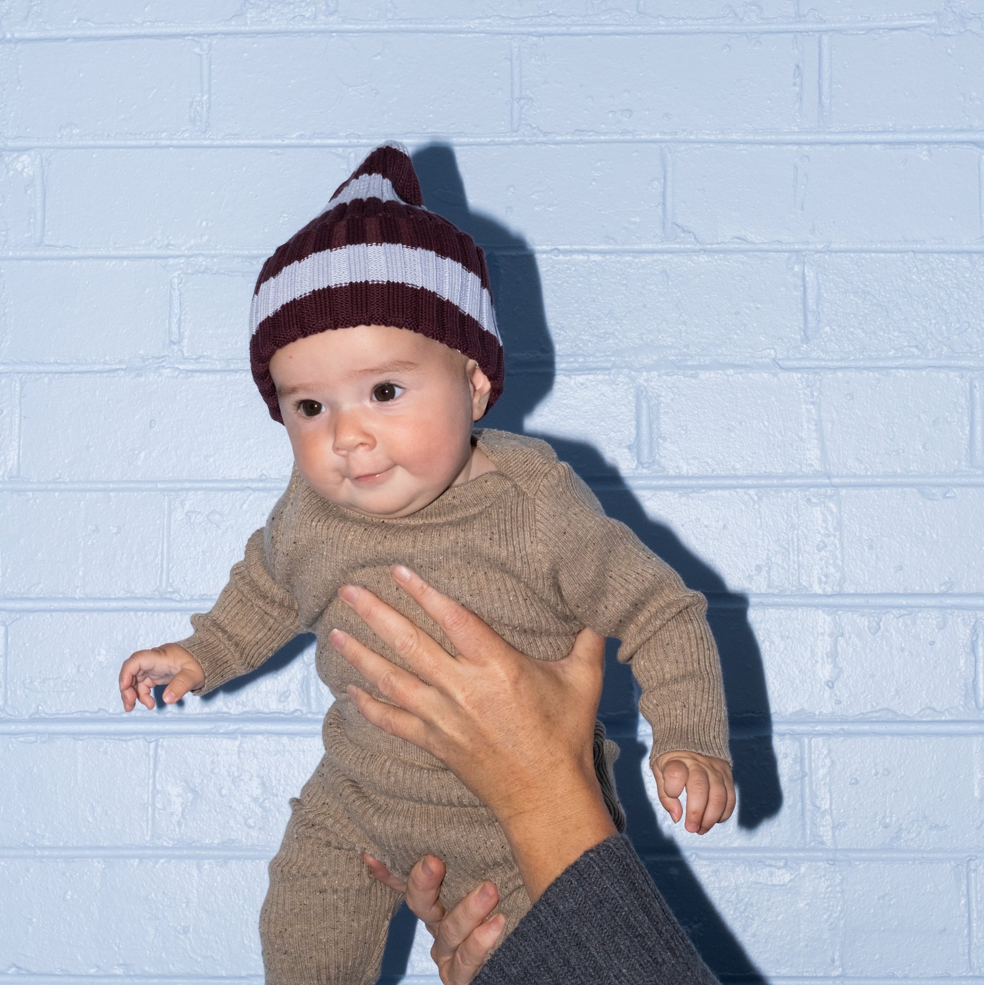 GROWN STRIPED PIXIE KNIT BEANIE: PLUM & HAZE