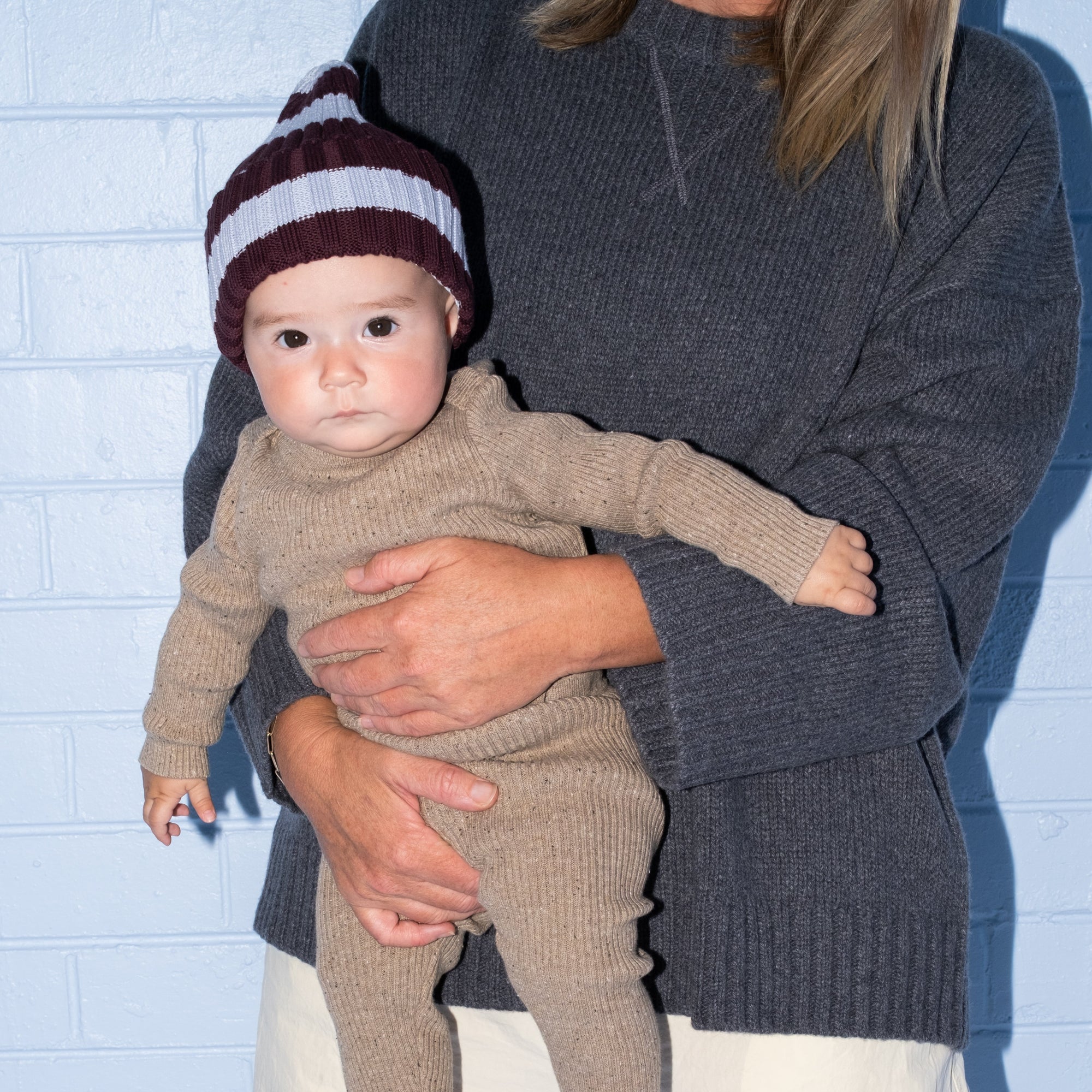 GROWN STRIPED PIXIE KNIT BEANIE: PLUM & HAZE