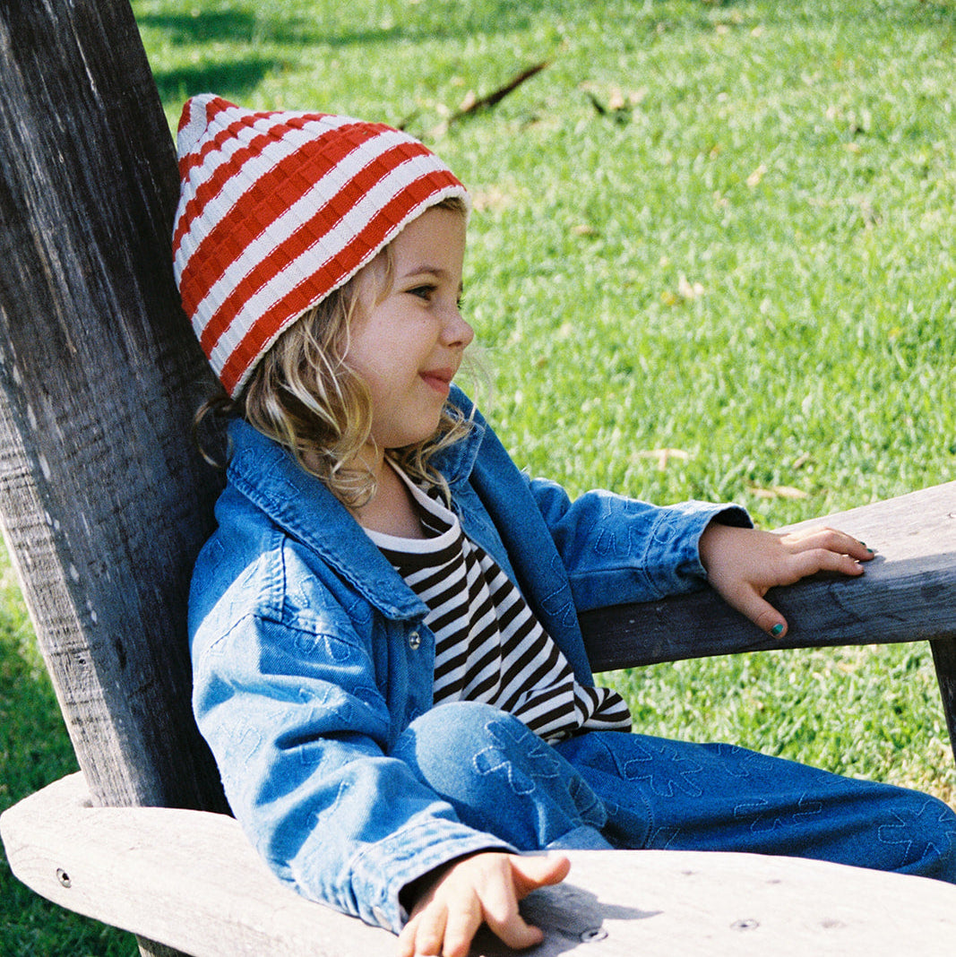 GROWN ORGANIC STRIPED PIXIE RIB BEANIE: SAUCE