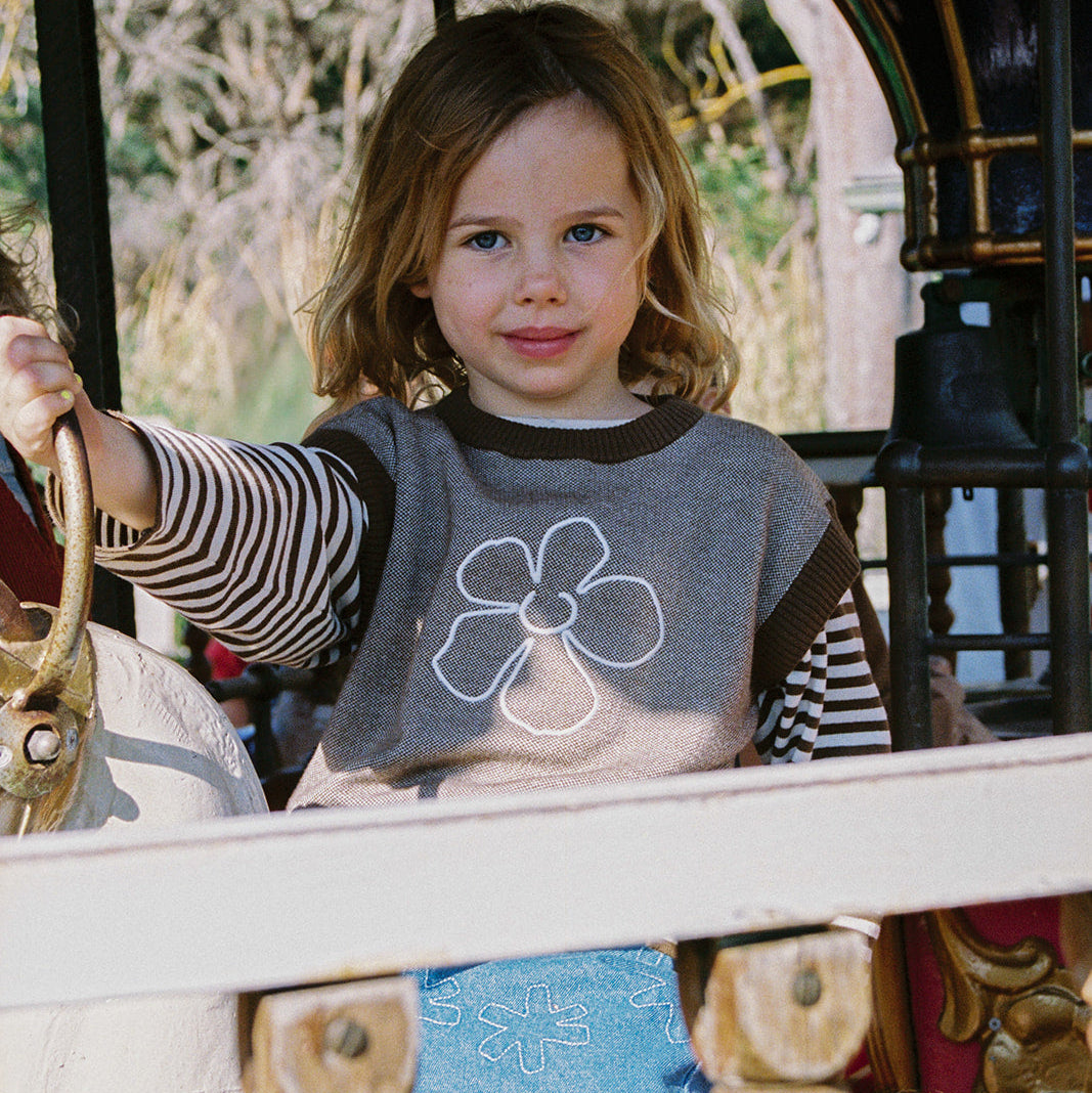 GROWN ORGANIC FIELDS EMBROIDERY KNIT VEST: ESPRESSO