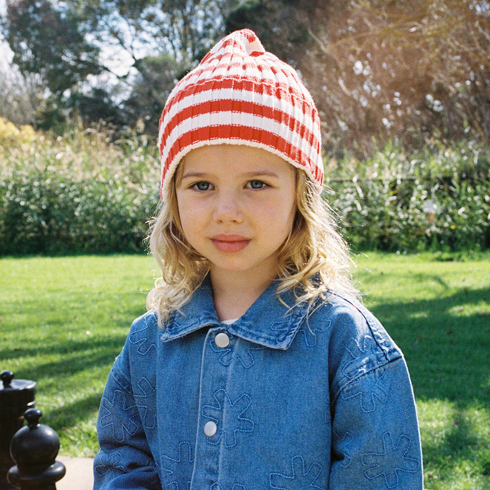 Grown Organic Striped Pixie Rib Beanie Sauce - baby beanie worn
