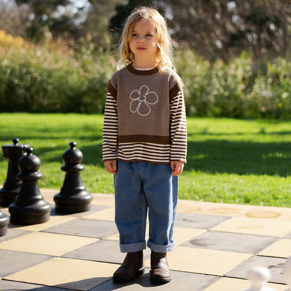 Grown Organic Fields Embroidery Knit Vest Espresso - kids knit vest