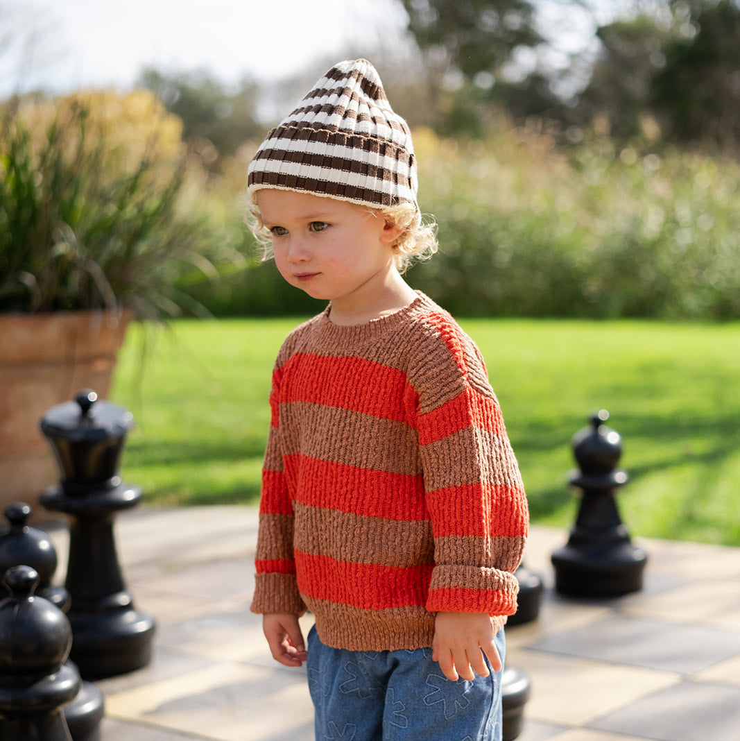 GROWN ORGANIC STRIPED PIXIE RIB BEANIE: ESPRESSO