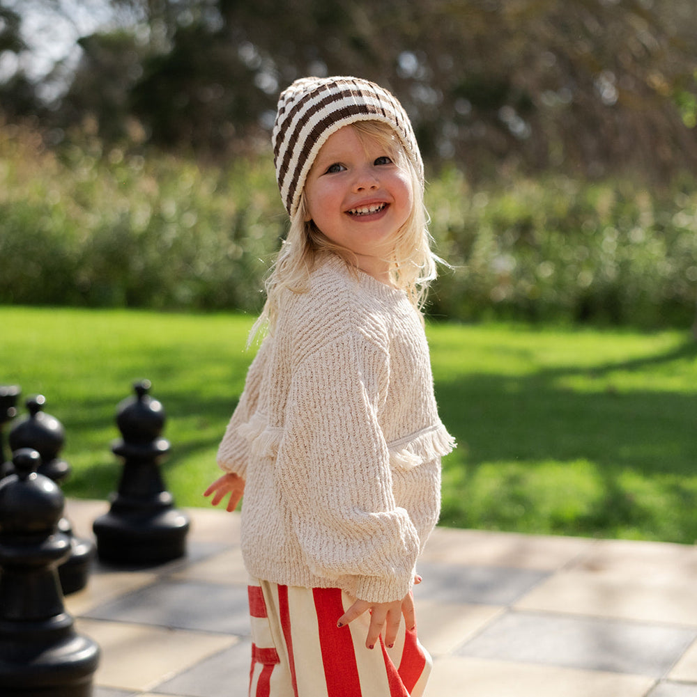 Grown Organic Striped Pixie Rib Beanie Espresso - baby beanie worn