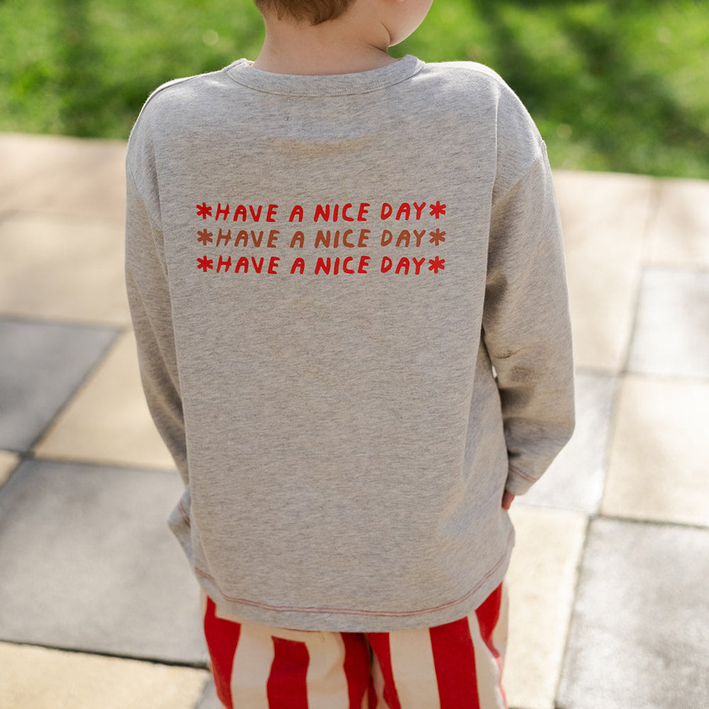Grown Organic Have a Nice Day Long Sleeve Tee Grey Marle - kids long sleeve tee