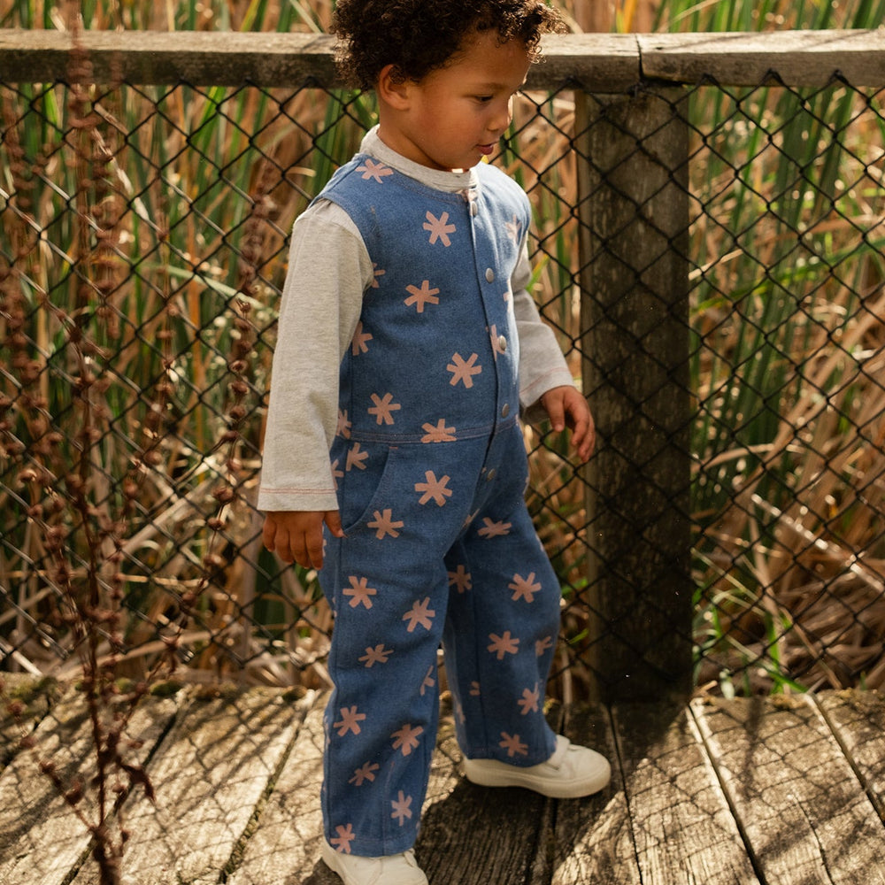 Grown Organic Starlight Embroidery Denim Jumpsuit - kids denim jumpsuit