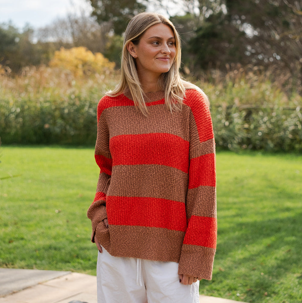 Grown Ladies Organic Textured Rib Pull Over Earth/Sauce - womens knit jumper