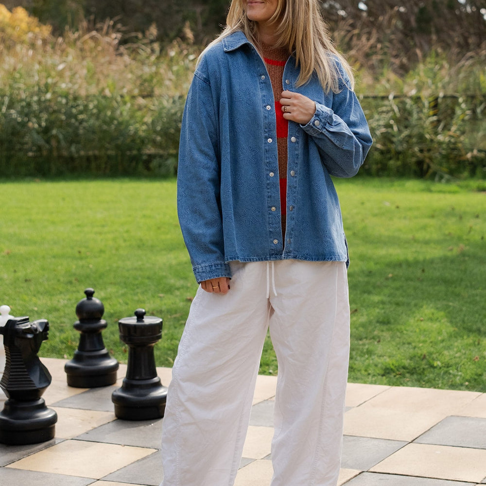 Grown Ladies Starlight Embroidery Denim Shirt Jacket - womens denim jacket