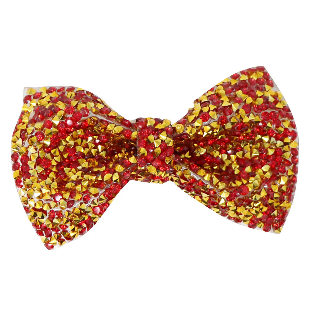 BRILLIANT & BRIGHT RHINESTONE BOW HAIR CLIP: RED/GOLD