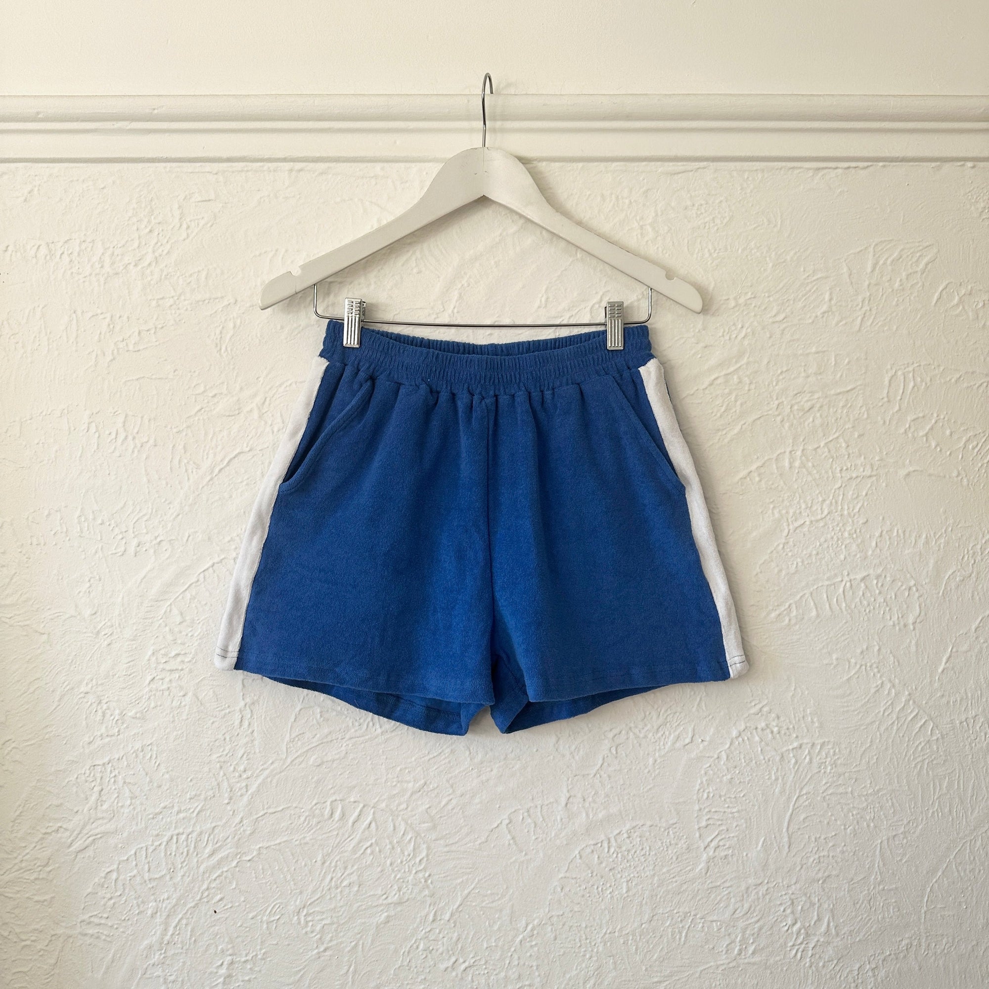 TINY TROVE ADULT SOLEIL TERRY TOWELLING SHORTS: ROYAL BLUE/ WHITE