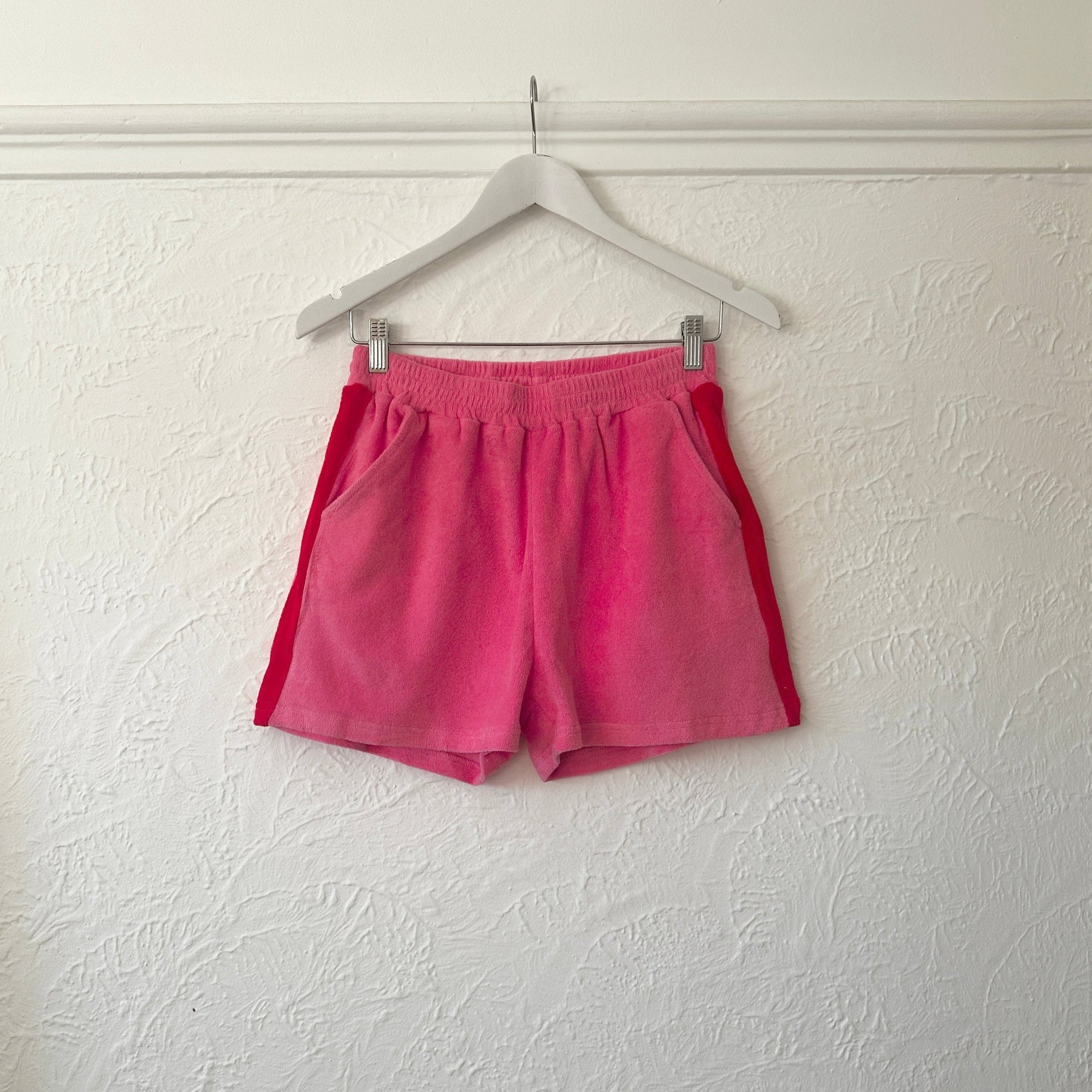 TINY TROVE ADULT SOLEIL TERRY TOWELLING SHORTS: PINK/ RED