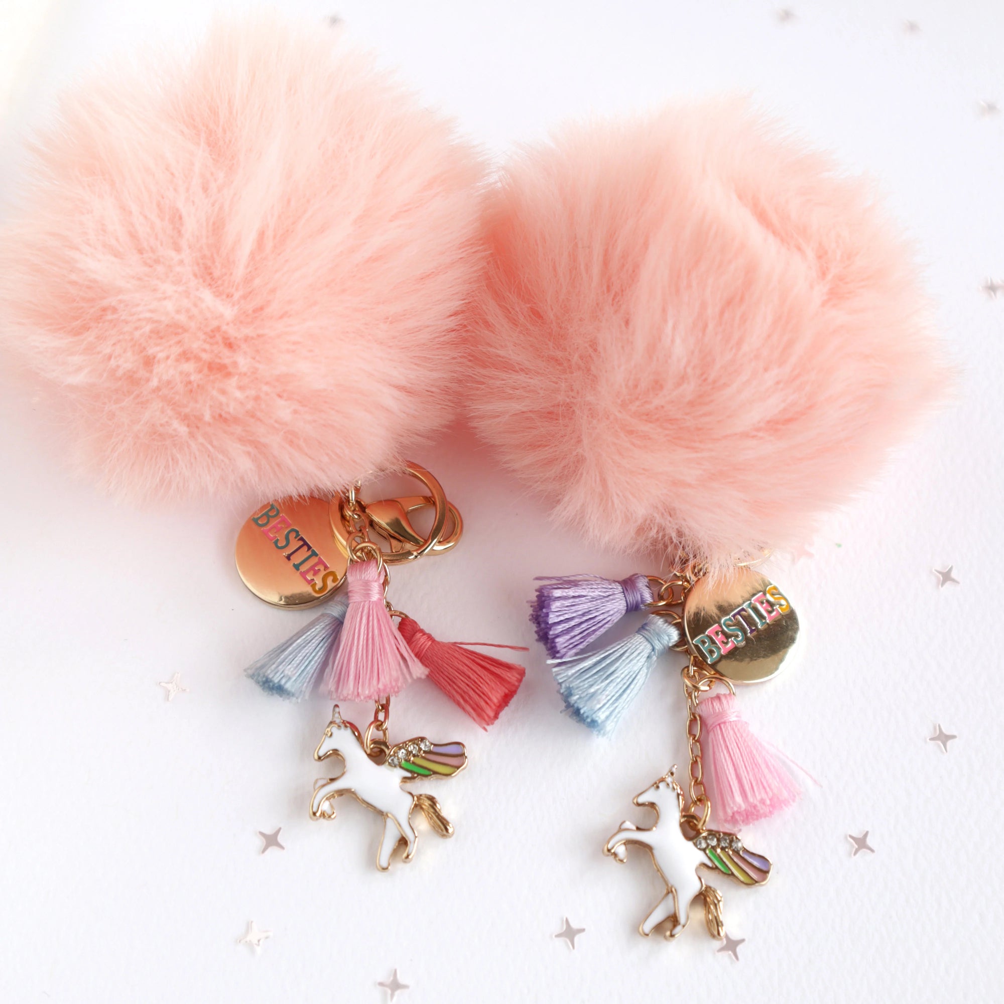 LAUREN HINKLEY CELESTIAL UNICORN BFF POM POM KEYRING SET