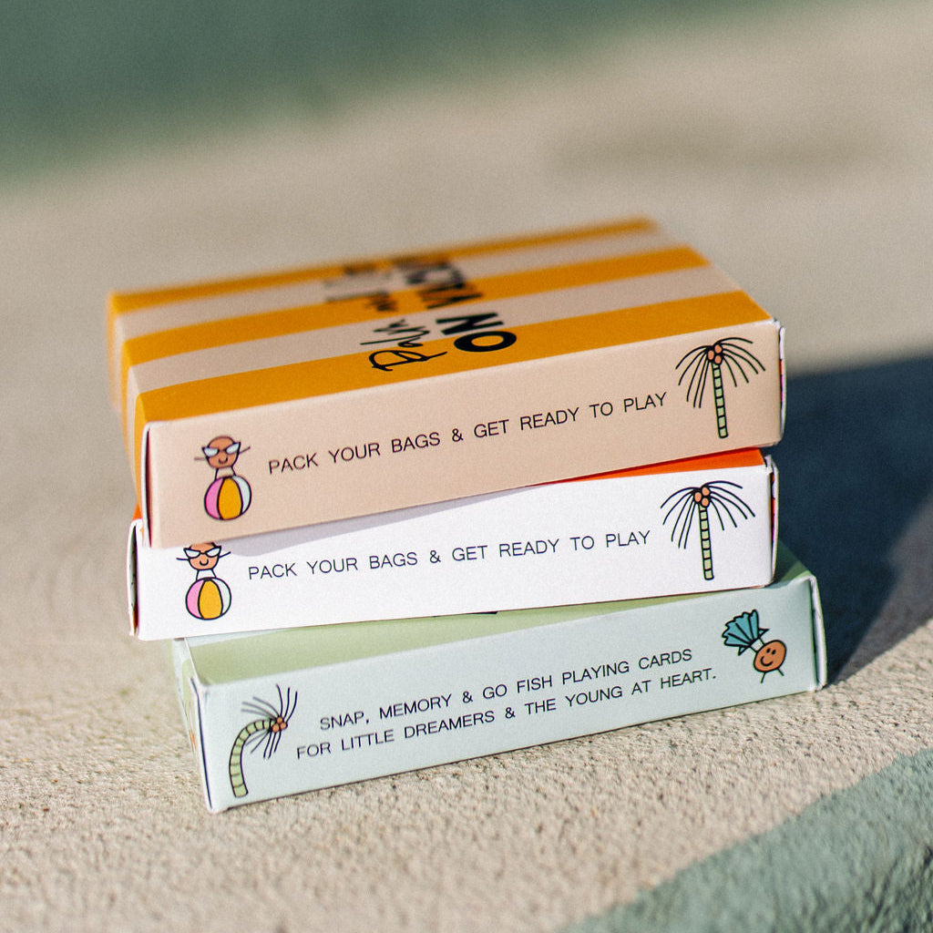 PALM & COCO ON VACAY PLAYING CARDS: YELLOW & SAND STRIPE