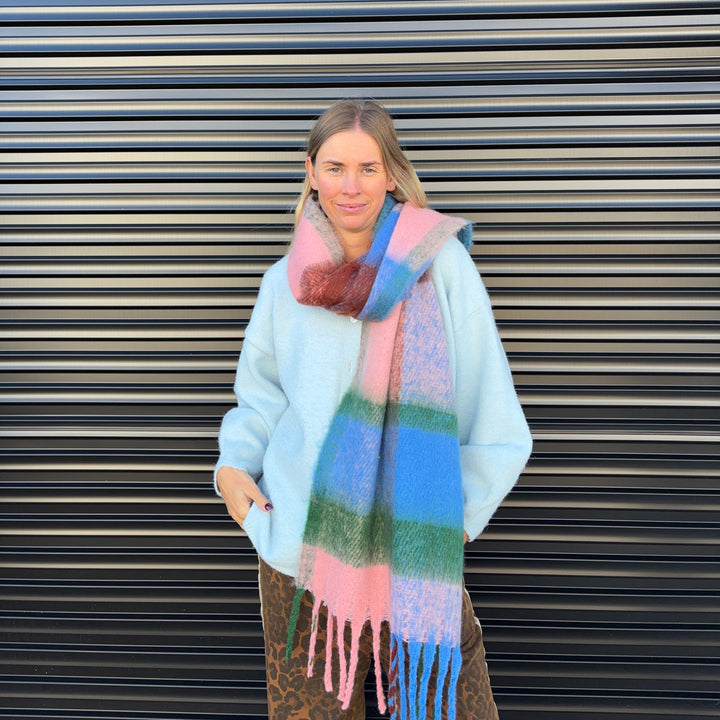 LOLA SCARF: PINK / BLUE CHECK