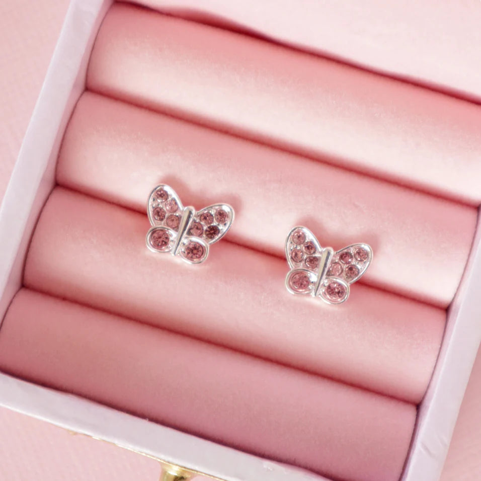 LAUREN HINKLEY PINK CRYSTAL BUTTERFLY EARRINGS