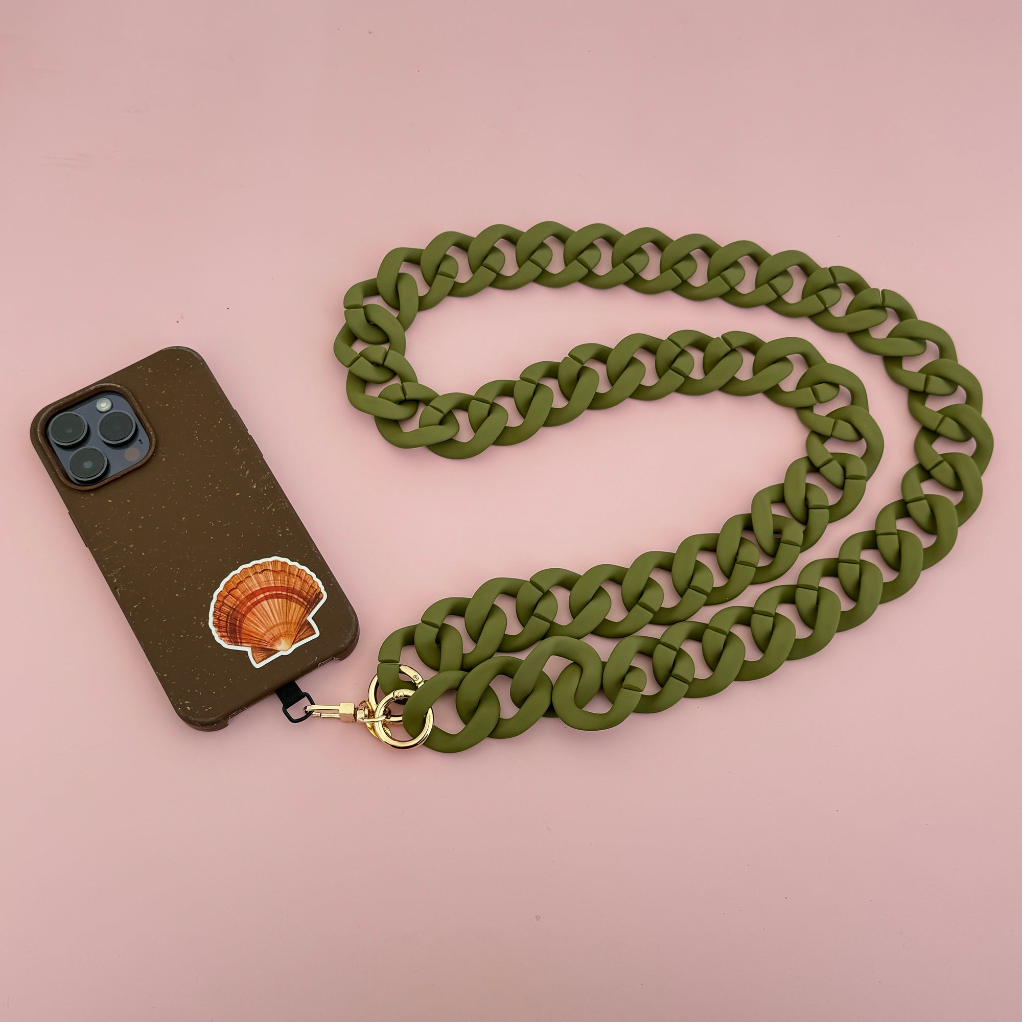 SALTY SAFARI SANTORINI CROSSBODY CHUNKY CHAIN PHONE STRAP: OLIVE