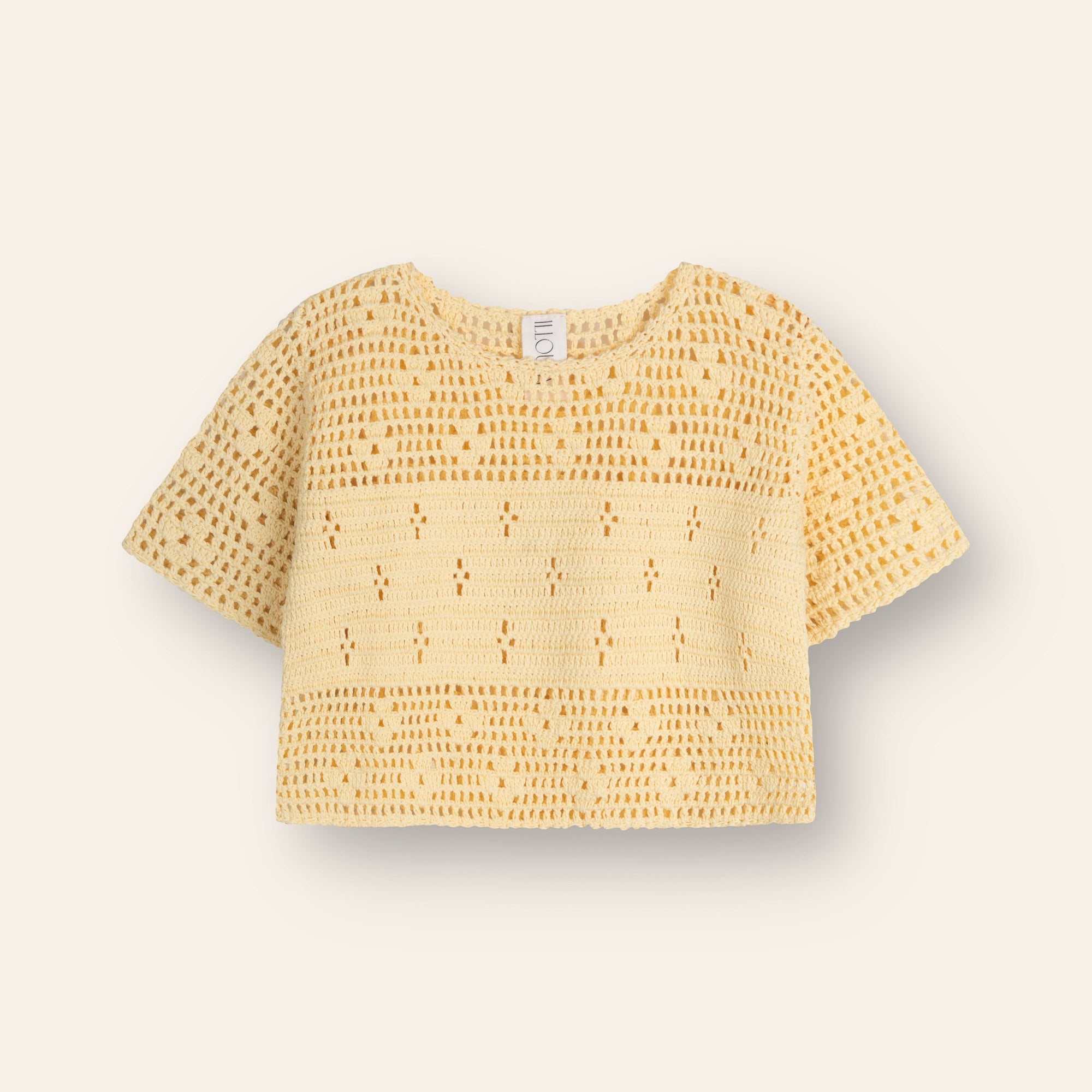 ILLOURA THE LABEL FILET CROCHET CROP: BUTTER