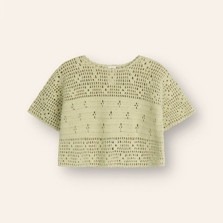ILLOURA THE LABEL FILET CROCHET CROP: MOSS