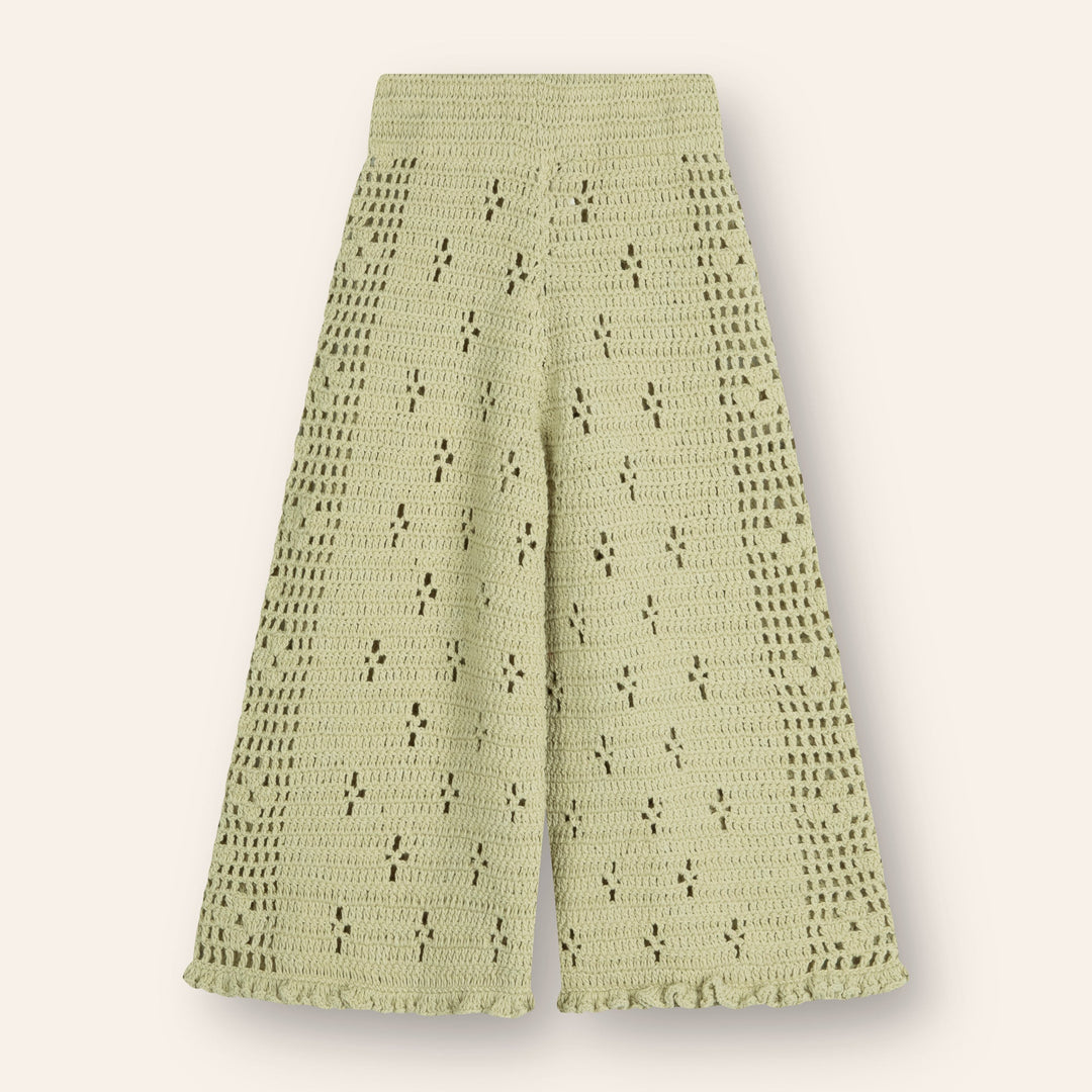 ILLOURA THE LABEL FILET CROCHET PANTS: MOSS