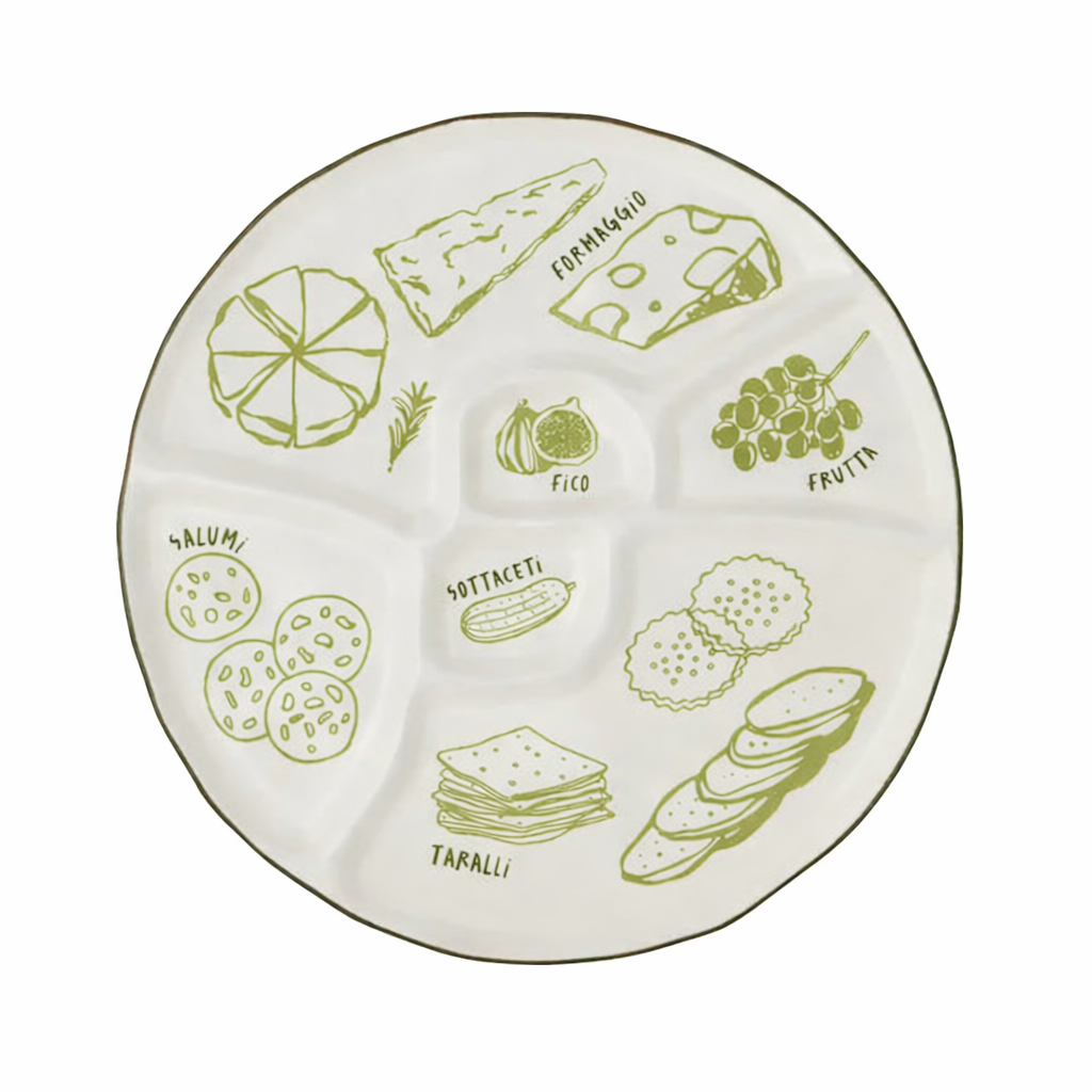 DELI CERAMIC DIVIDED CHEESE PLATTER: LRG/GREEN