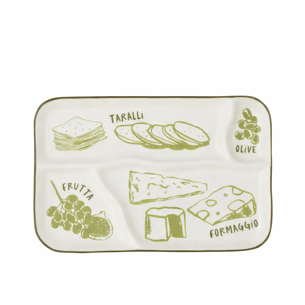 DELI CERAMIC DIVDED CHEESE PLATTER: SML/GREEN