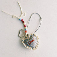 JUNI HEART BAG CHARM: BLUE CHECK