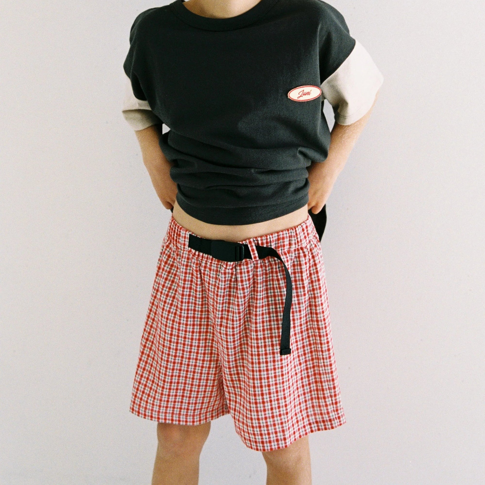 JUNI BANJO SHORTS: RED CHECK