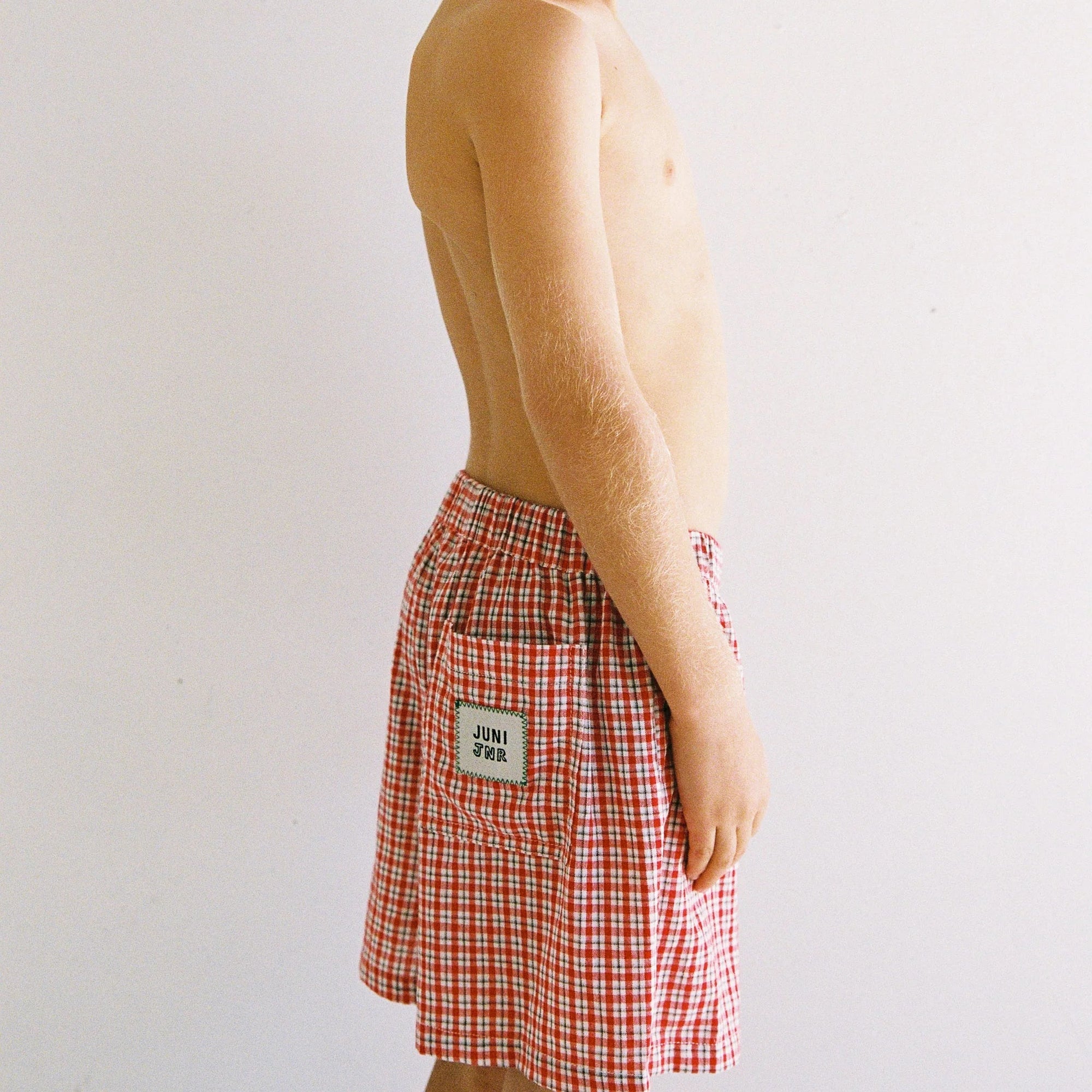 JUNI BANJO SHORTS: RED CHECK