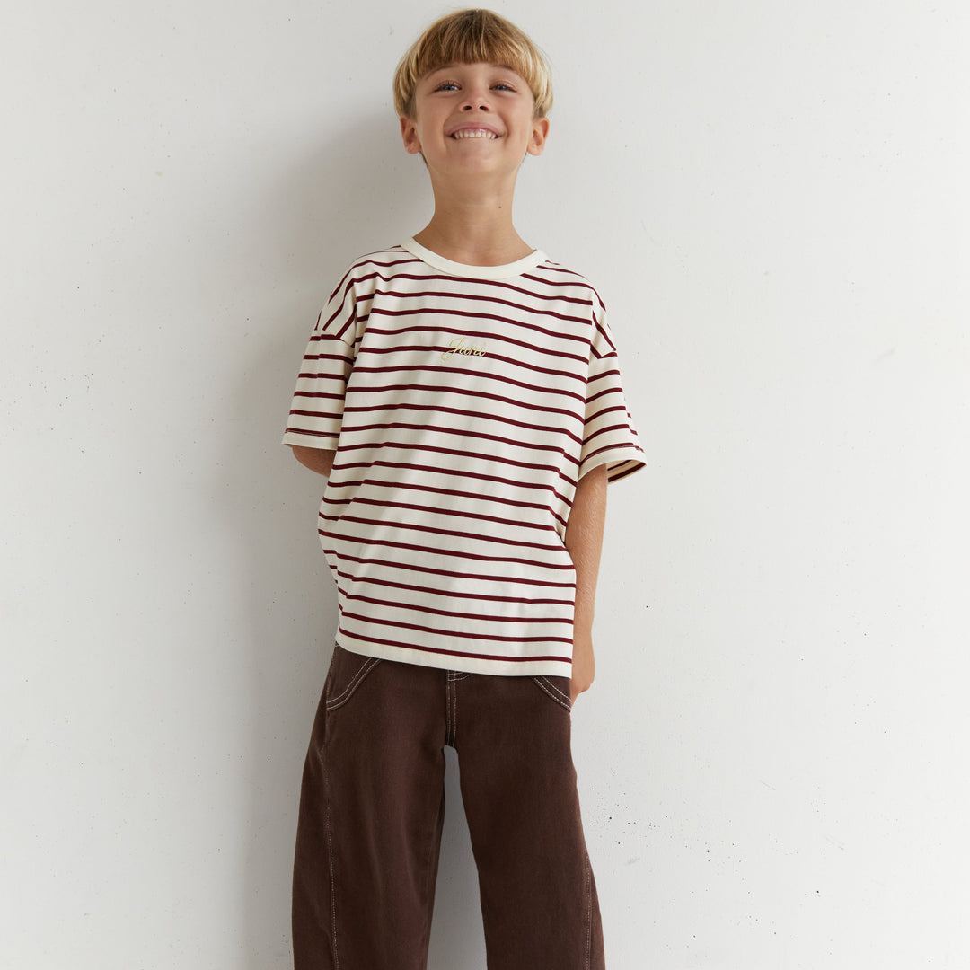 JUNI JNR ZION TEE: CHILLI STRIPE
