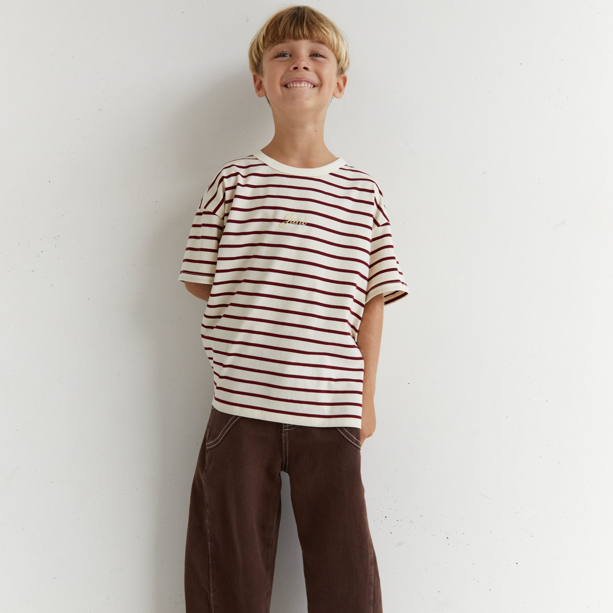 JUNI JNR ZION TEE: CHILLI STRIPE
