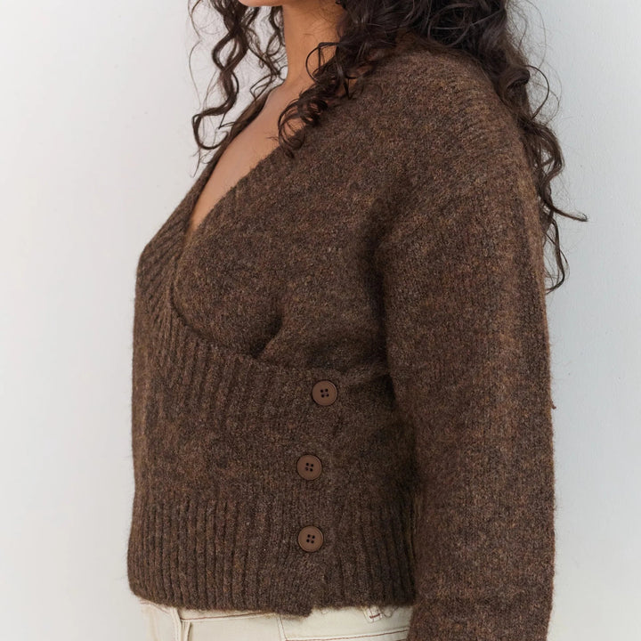 JUNI WOMENS SERENA WRAP CARDIGAN: BRUNETTE