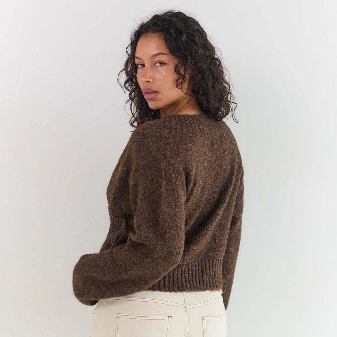 JUNI WOMENS SERENA WRAP CARDIGAN: BRUNETTE