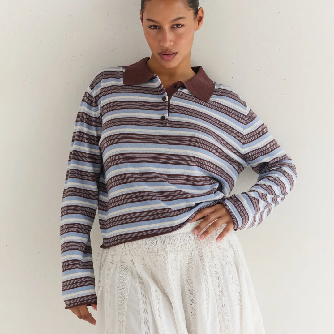 JUNI WOMENS ELISE RUGBY TOP: STRIPE