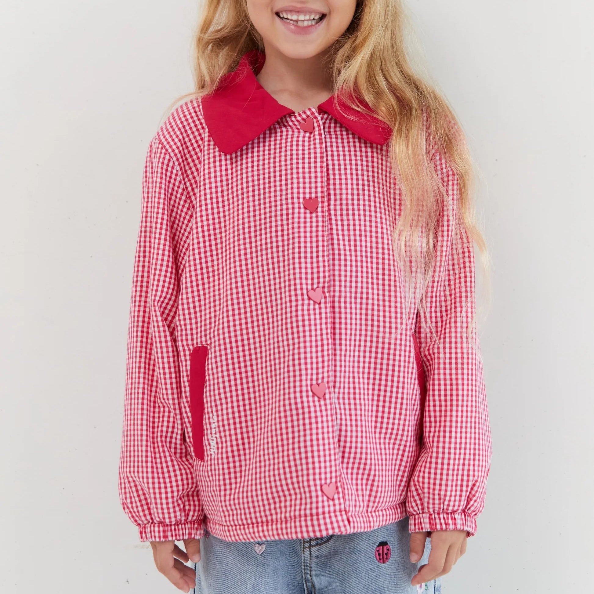 JUNI JNR SIENNA PADDED JACKET: RASPBERRY GINGHAM