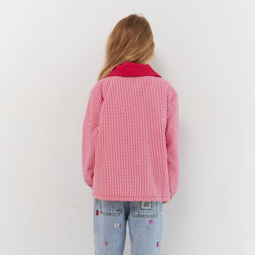 JUNI JNR SIENNA PADDED JACKET: RASPBERRY GINGHAM