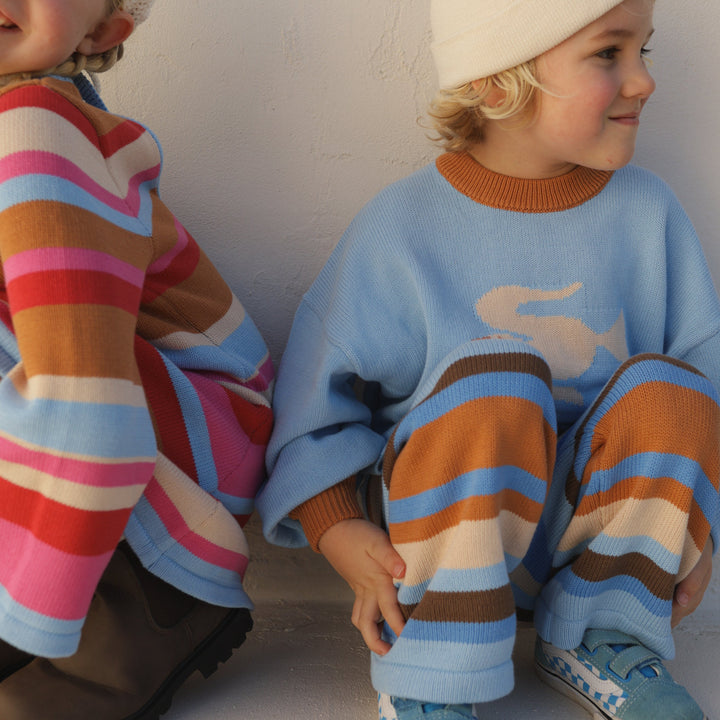 SMALL SWIM CLUB COASTAL STRIPE KNIT PANTS