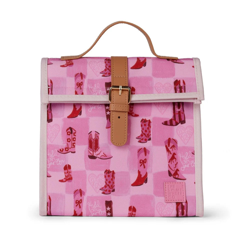 THE SOMEWHERE CO HOLD ON DARLIN LUNCH SATCHEL WITH SHOULDER STRAP