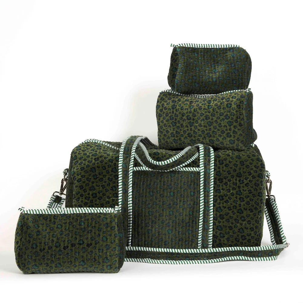 PARISIAN COOL VELVET POUCH 3PC: GREEN LEOPARD