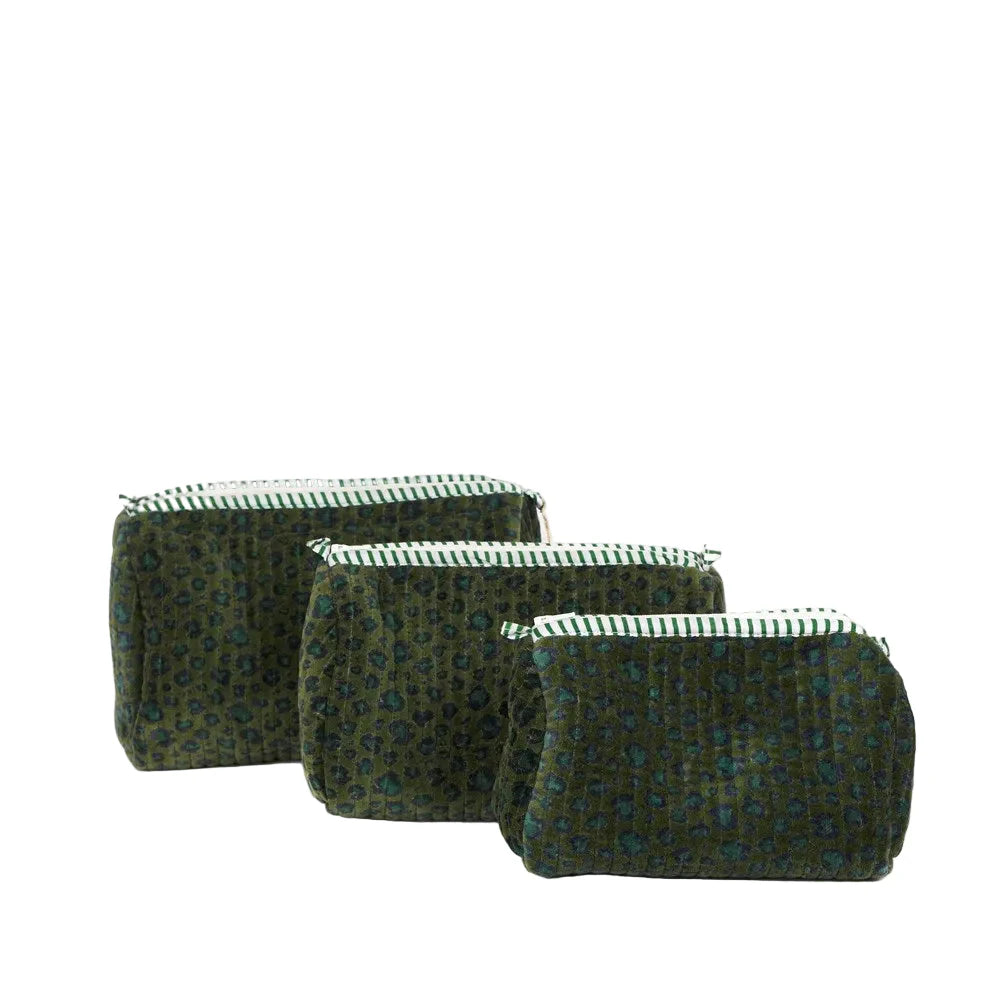 PARISIAN COOL VELVET POUCH 3PC: GREEN LEOPARD