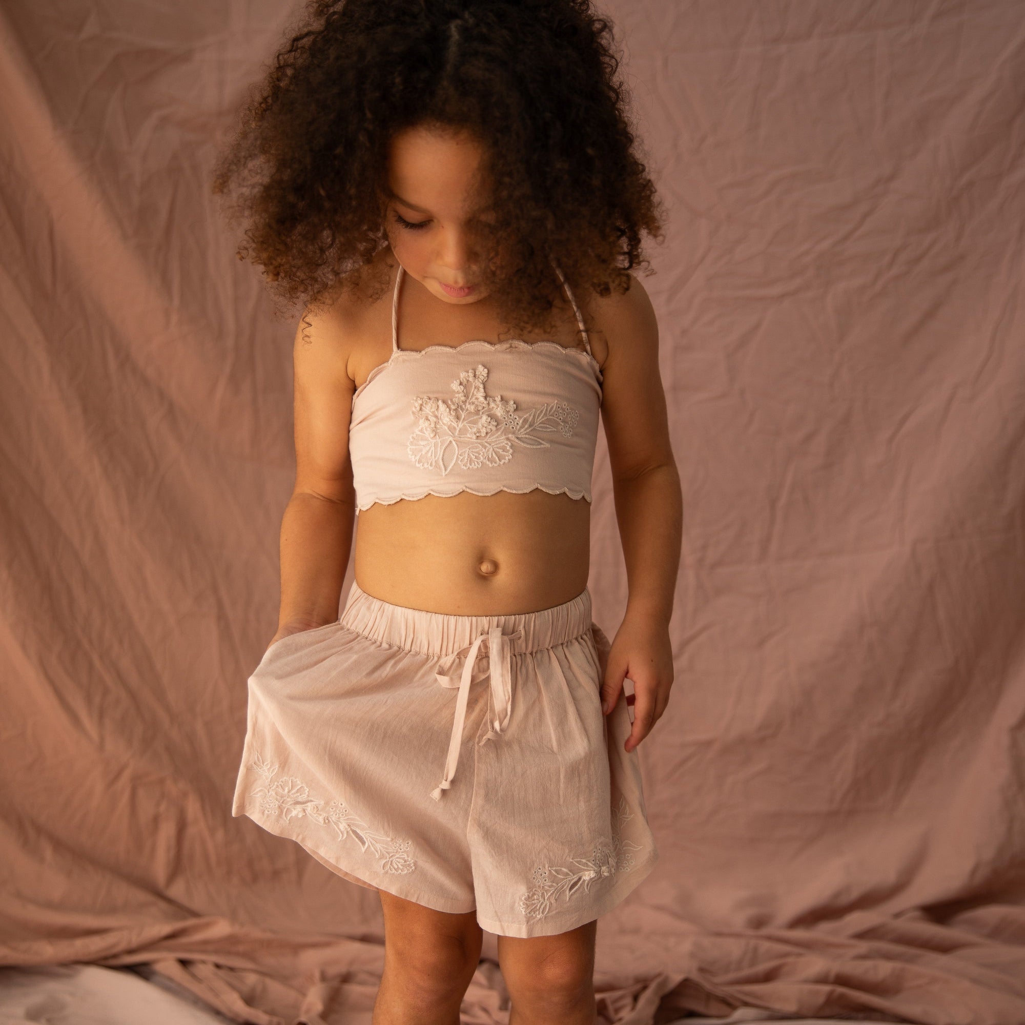 BELLA + LACE ROSA SHORTS: ALMOND