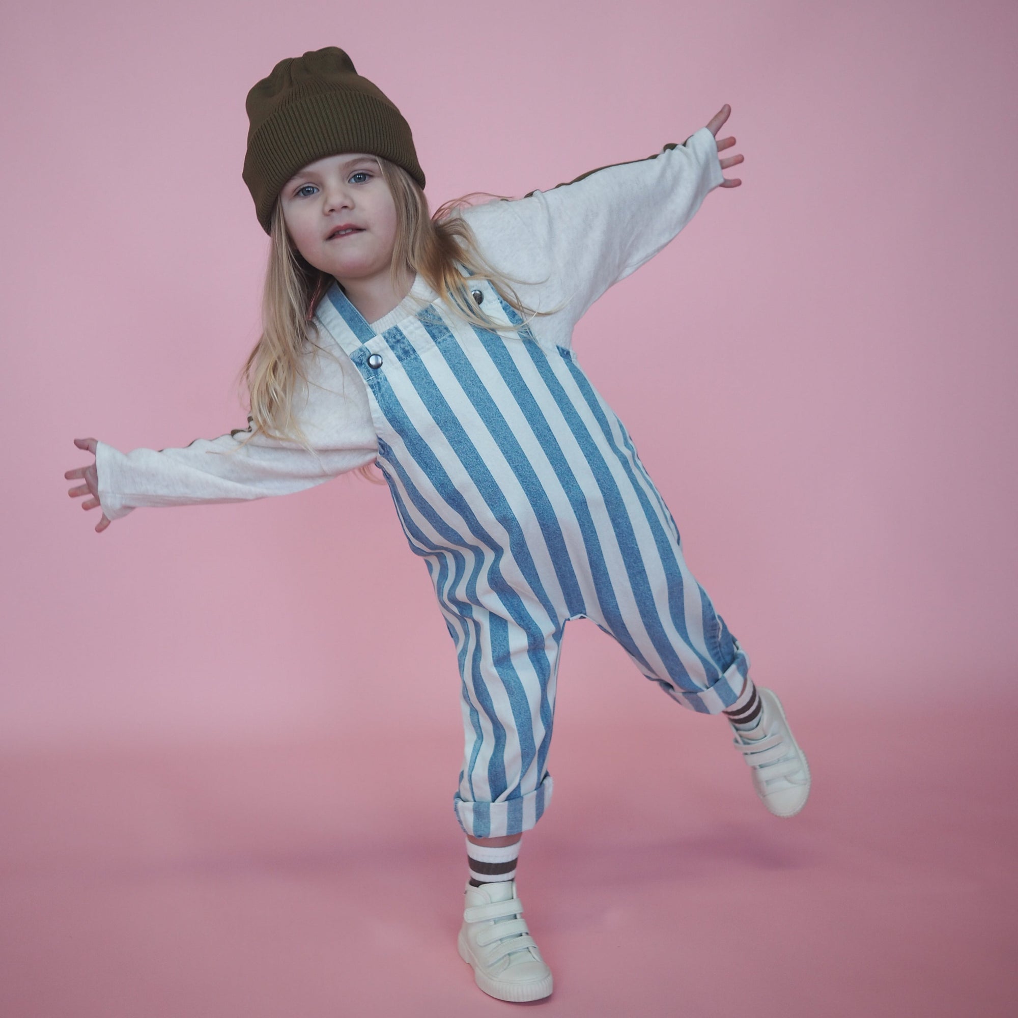 GROWN DENIM STRIPE OVERALLS