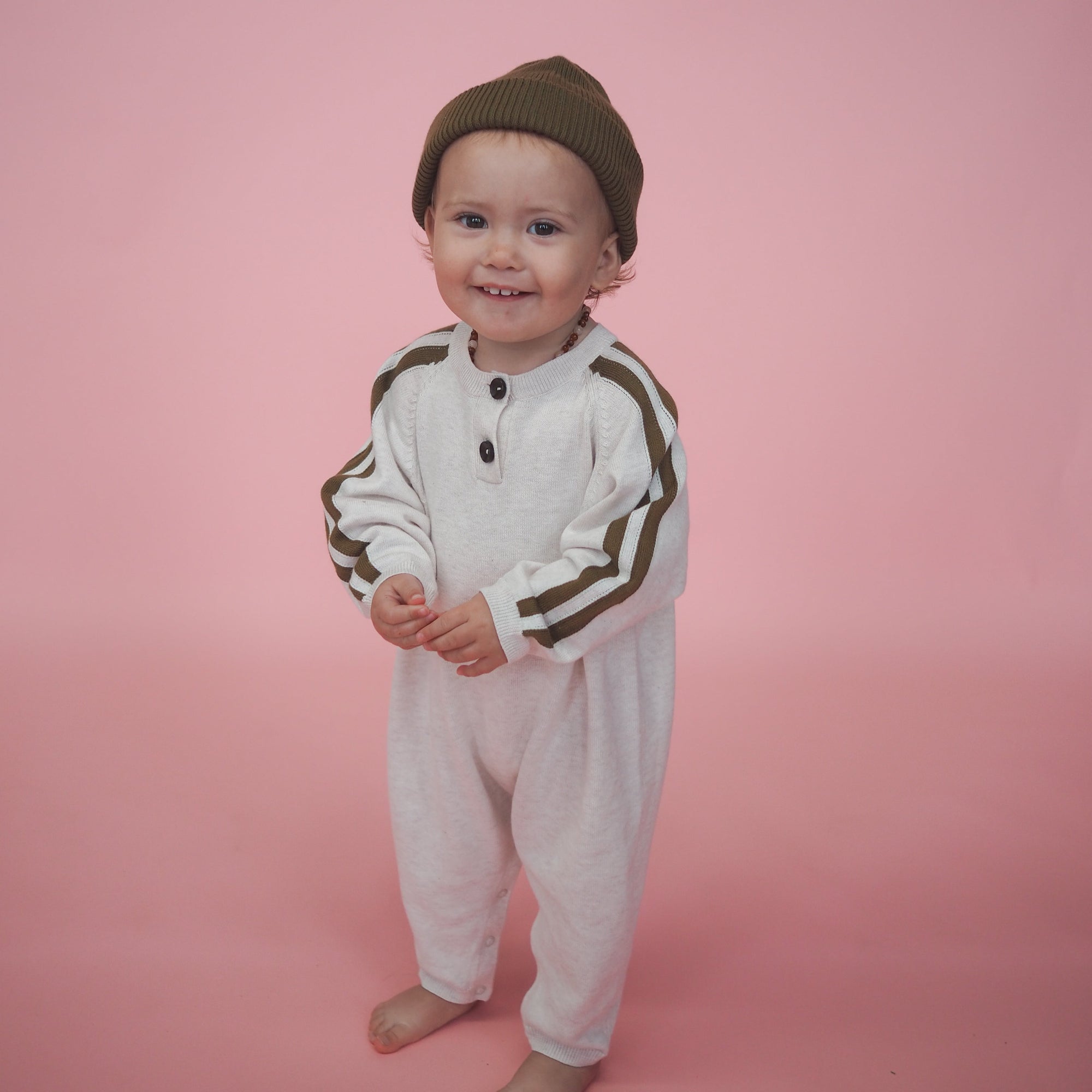 GROWN STRIPE SLEEVE STARSUIT: COCONUT