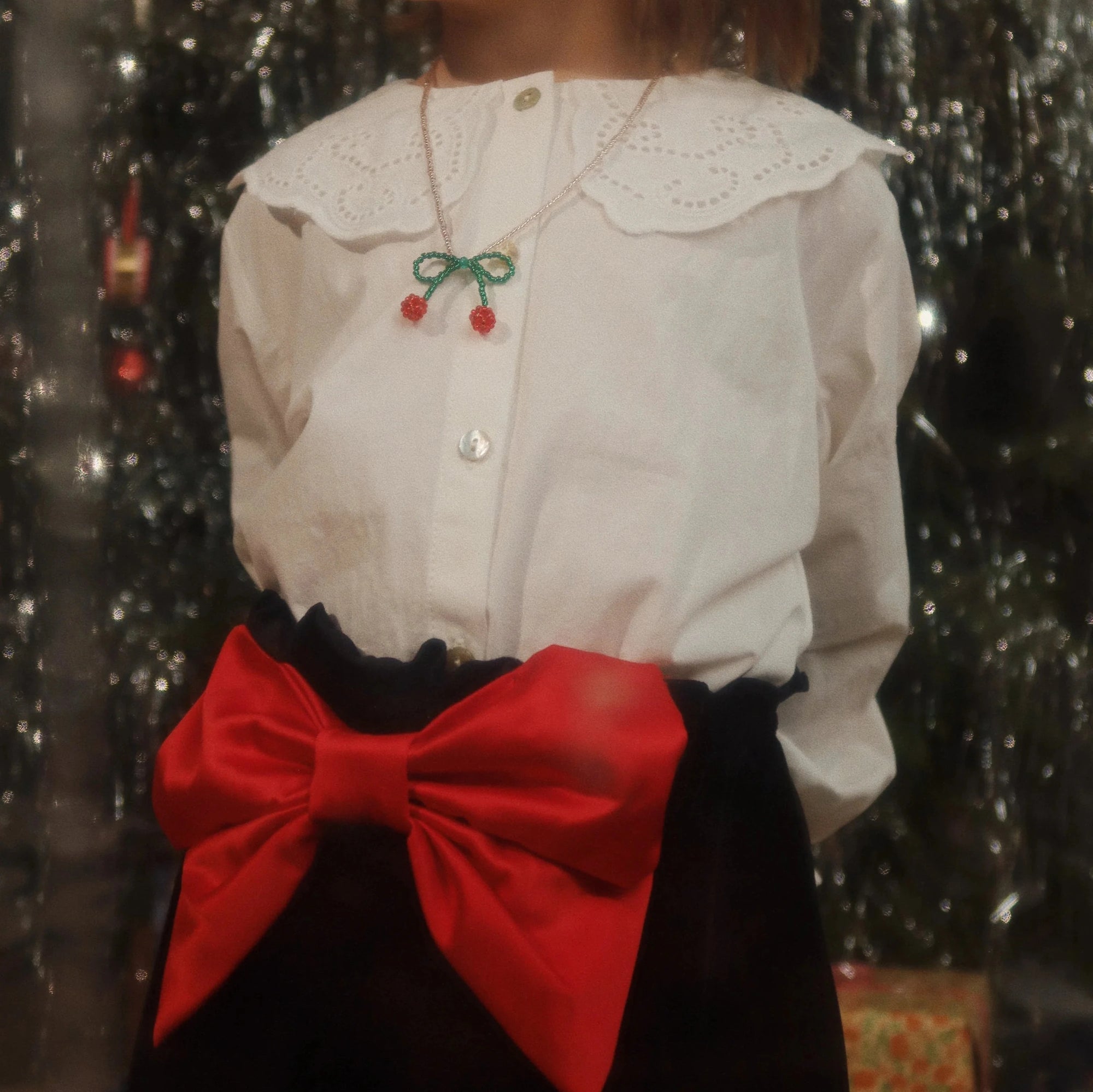 KONGES SLOJD PEARLY NECKLACE & BRACELET 2PC: CHERRY