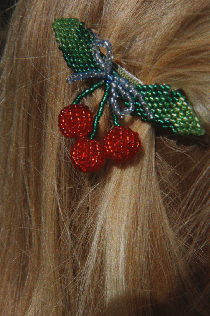 Konges Sløjd Beaded Cherry Bow Hair Clip lifestyle photo